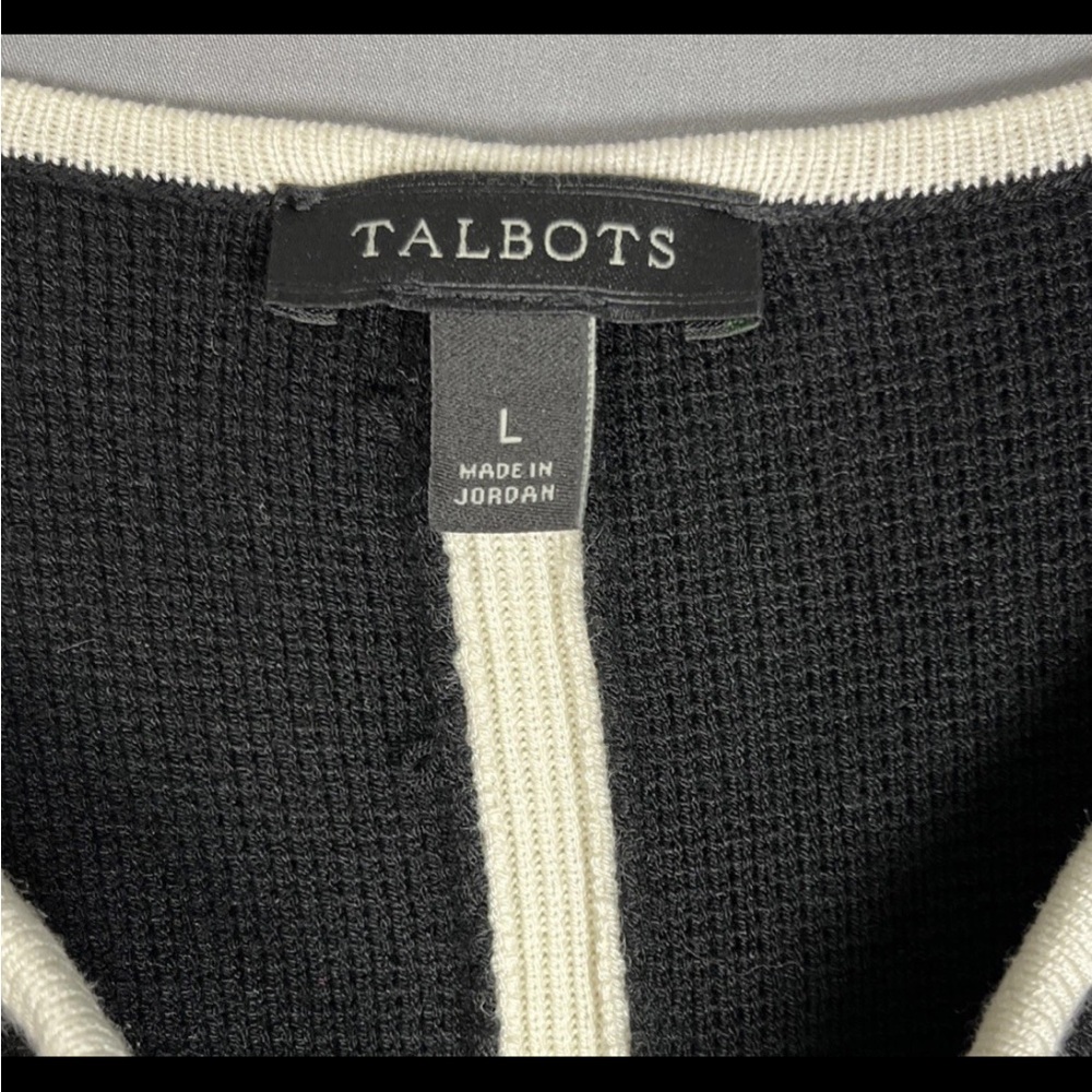 Talbots Womens Open Front Cardigan Sweater Blazer Black Ivory 2 Piece Set Large - Picture 12 of 16